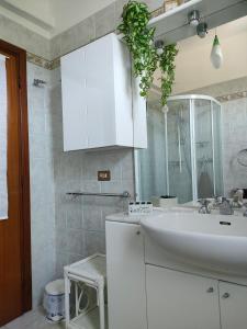 a bathroom with a white sink and a mirror at Podere Gian Battaglia in Fucecchio