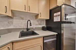una cucina con lavello e frigorifero di Family Getaway-Pool, Tubing, Skiing, & Ice Castles Villa 1002 villa a Midway Altre 12 foto