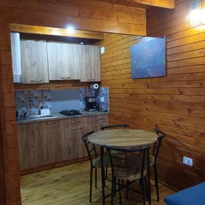 a kitchen with a table and chairs in a room at Tiny House Ocnele Mari in Ocnele Mari +19 photos
