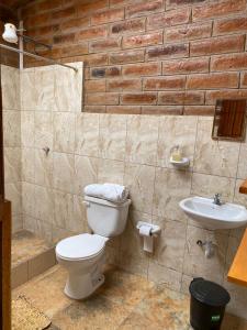a bathroom with a toilet and a sink at Loma Wasi Alojamiento Rural Indígena en Cotacachi in Cotacachi