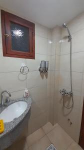 ein Badezimmer mit Waschbecken und Dusche in der Unterkunft La Casa del Colibrí in San Salvador de Jujuy