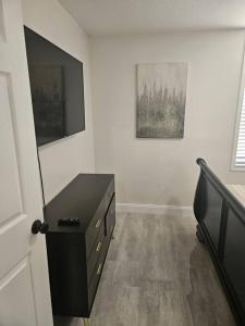 a room with a dresser and a television on a wall at Cozy Two Bedrooms Apartment in Valrico in Valrico
