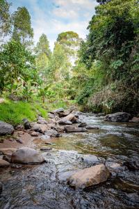 a river with rocks and trees in the background at Kantarrana Casa de Campo in Jardin