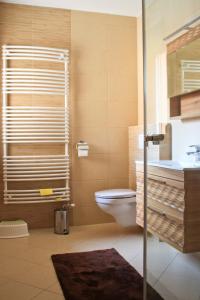 a bathroom with a toilet and a sink at Strand Apartmant in Keszthely