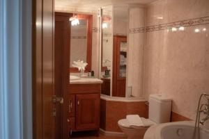Un baño con inodoro, lavabo y espejo. en Domus Meus, en Mastambás 66 fotos más