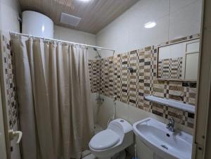 a bathroom with a toilet and a sink at Wadha Luxury Apartment in Al Khobar