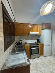 a kitchen with a sink and a refrigerator at Diamond apartments in Artemida