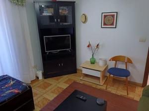a living room with a couch and a television at Casa descanso en familia junto a la playa y rio in Rianjo