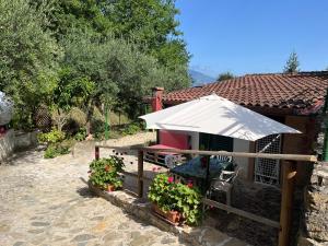 a small house with a white roof and a fence at Casa vacanze Alfano in Ascea