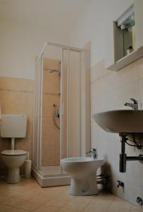 a bathroom with a shower and a toilet and a sink at Casa Seggiovia in Frabosa Soprana +19 photos