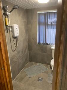 a bathroom with a shower and a toilet at Bar Lodge in Ilkeston