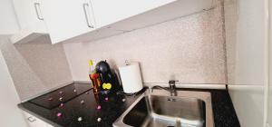 eine kleine Küche mit Spüle und Arbeitsplatte in der Unterkunft MARINE HOME in Costa Del Silencio