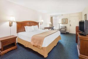 a hotel room with a bed and a television at Baymont by Wyndham Rocky Mount I-95 in Rocky Mount