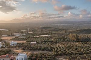 an aerial view of a village with trees and buildings at Leonidas Family Apartment 1 in Pómbia
