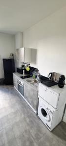 una cucina con lavello e lavatrice di Vittel Studio neuf pour cure ou longue durée a Vittel