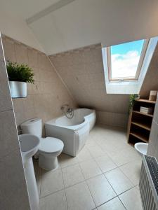 un baño con inodoro y lavabo en Wiejskie Marzenie, en Marianowo 31 fotos más