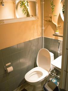 a small bathroom with a toilet and a sink at Ajakka in Kuusamo +54 photos