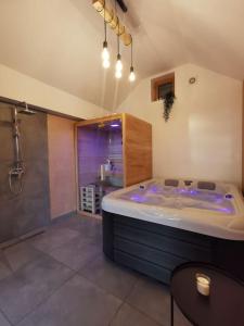 a large bathroom with a large tub and a shower at Holiday House - Hidden in Velebit in Senj