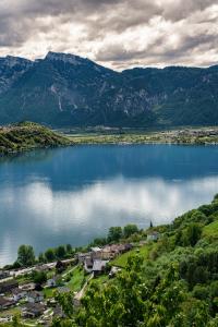 a view of a lake with mountains in the background at Appartamenti VERDE ACQUA in Pergine Valsugana