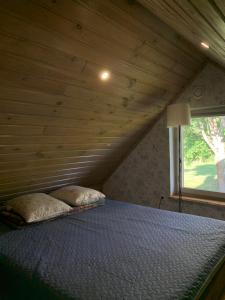 a bed with two pillows in a room with a window at Kakusoo õuemaja in Hanikase