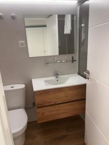 a bathroom with a sink and a toilet and a mirror at AR Apartamentos Manzanares El Real in Manzanares el Real +12 photos