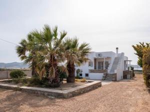 een wit huis met palmbomen ervoor bij Angel Serenity Villa in Kampos Paros