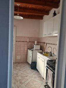 een kleine keuken met een spoelbak en een magnetron bij Vista Malbec 1 in Ciudad Lujan de Cuyo +2 foto's