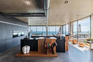 a kitchen with a counter with a dog statue in it at st clair villa 2 piscines in Sète