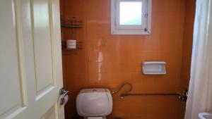 un piccolo bagno con servizi igienici e finestra di Ostria a Ayios Nikitas Altre 52 foto
