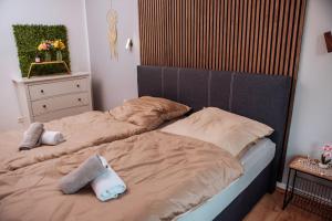 a bed with two pillows on it in a bedroom at sunny & cozy - Netflix - WIFI - City - 4 Person in Essen