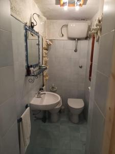 a small bathroom with a sink and a toilet at La casa dei Nonni in Cavo +9 photos