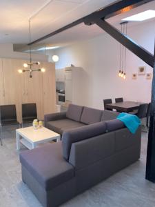 una sala de estar con un sofá y una mesa en Charming - Luxurious 1 bedroom apartment in The Heart of Aalborg, en Aalborg