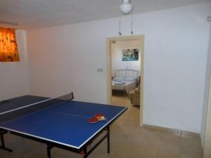 a blue ping pong table in the middle of a room at Villa Samantha in Paphos