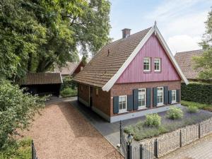 a pink house with a fence in front of it at Winterswijk Modern retreat in Winterswijk-Meddo