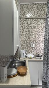 eine Küche mit Spüle und Arbeitsplatte in der Unterkunft Luxury Beta in Mangalia