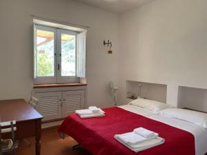 ein Schlafzimmer mit einem Bett mit einer roten Decke in der Unterkunft La Casa di Tommy - Santa Marina Salina in Santa Marina Salina