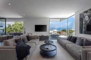 a living room with a couch and a tv at Luxusvilla Moana mit Olivenhain in Vrbnik
