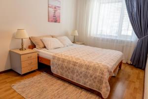 una camera da letto con un letto e una finestra di Nikolai 9 City Centre Apartment a Pärnu