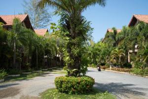 a palm tree in a flower bed in the middle of a street at Sofia Garden Resort in Ko Chang