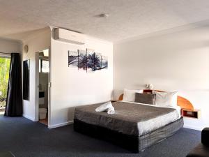 a bedroom with a bed and a painting on the wall at Boulevard Lodge Bundaberg in Bundaberg