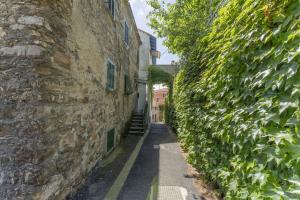 an alley between two stone buildings with green ivy at Emma House Terrace and Sea View Moneglia in Moneglia