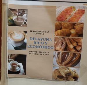 a collage of pictures of different pastries and coffee at Hostal New Life Madrid in Madrid