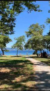 a path in a park with people on the beach at Yalos Studio in Stavros