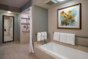 a bathroom with a tub and a painting on the wall at DoubleTree by Hilton Washington DC – Crystal City in Arlington