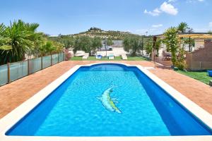 une piscine avec un requin dans l'eau dans l'établissement Casa rural la brisa, à Baena
