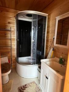 ウルギーにあるNature's Rest Lodgeのバスルーム(シャワー、バスタブ、トイレ付)