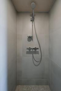 a shower with a shower head in a bathroom at ORE guest houses in Svenele