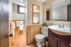 un bagno con lavandino, WC e specchio di Poconos Cabin on 3 Acres - 5 Mi to Blue Mountain! a Palmerton Altre 23 foto