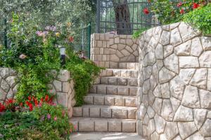kamienne schody w ogrodzie z kwiatami w obiekcie Rustic Olive House w Ulcinju