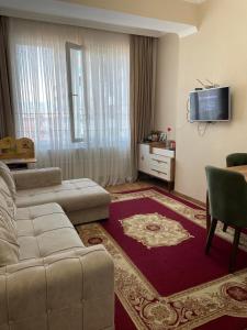 a living room with a couch and a tv at bina in Batumi